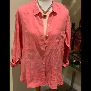 J. Jill Love Linen Blouse Medium Coral